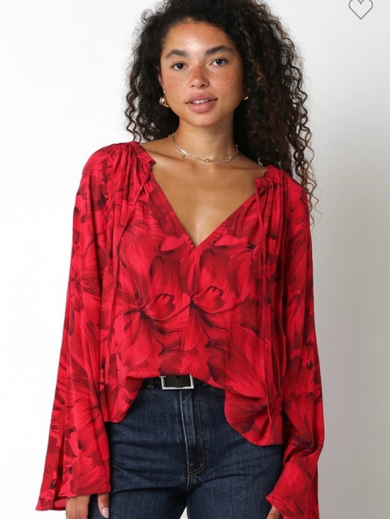 Olivaceous Tops - Olivaceous Red Floral V-Neck Blouse | Flowy Boutique Top | Boho